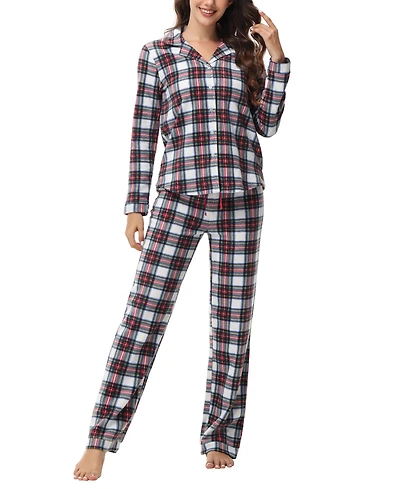 Ink+Ivy Women's Long Sleeve Notch Collar Top with Lounge Pants 2 Piece Pajama Set