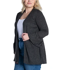 24seven Comfort Apparel Plus Size Bell Sleeve Open Cardigan Sweater