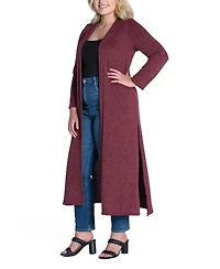 24seven Comfort Apparel Plus Size Long Duster Open Front Knit Cardigan Sweater
