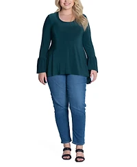 24seven Comfort Apparel Plus Long Bell Sleeve High Low Tunic Top