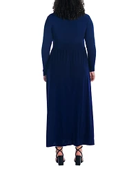 24seven Comfort Apparel Plus Long Sleeve V-neck Maxi Dress