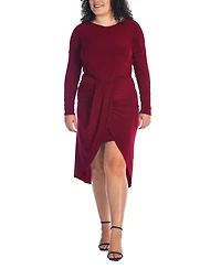 24seven Comfort Apparel Plus Long Sleeve High Low Dress