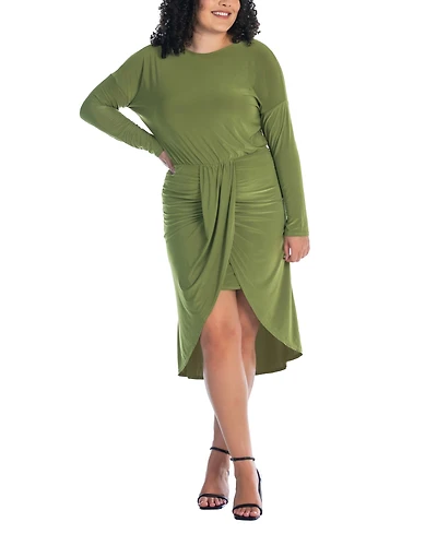 24seven Comfort Apparel Plus Long Sleeve High Low Dress