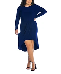 24seven Comfort Apparel Plus Long Sleeve High Low Dress