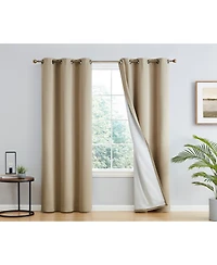 Hlc.me Dakota 100% Complete Blackout Lined Drapery with Double Layer Thermal Insulated Energy Efficient Window Curtain Grommet Panels for Bedroom & Li