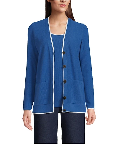 Lands' End Women's Fine Gauge Cotton Cardigan and Tank Sweater Set