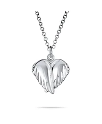 Bling Jewelry Plain Dome Protection Guardian Angel Wing Feathered Heart Shaped Keepsake Locket Holds Photos Pictures Silver Necklace Pendant