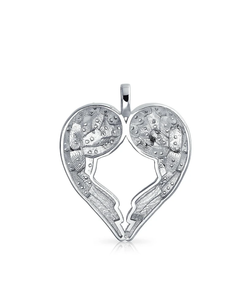 Bling Jewelry Pave Cubic Zirconia Cz Heart Kissing Feather Guardian Angel Wing Dangling Pendant Necklace Sterling Silver
