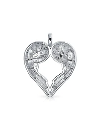 Bling Jewelry Pave Cubic Zirconia Cz Heart Kissing Feather Guardian Angel Wing Dangling Pendant Necklace Sterling Silver