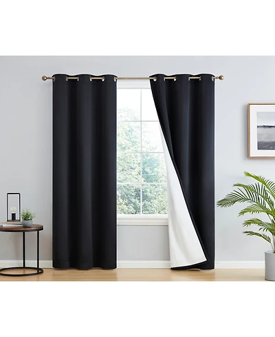 Hlc.me Dakota 100% Complete Blackout Lined Drapery with Double Layer Thermal Insulated Energy Efficient Window Curtain Grommet Panels for Bedroom & Li