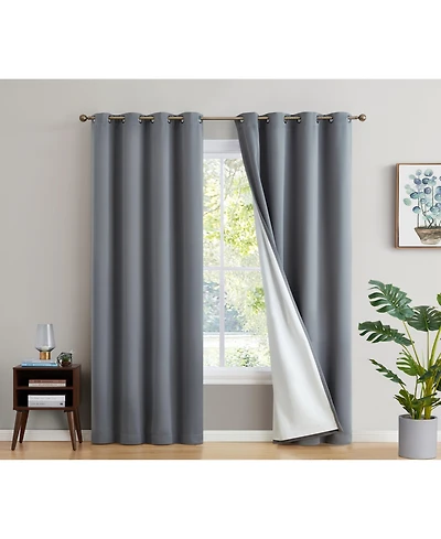 Hlc.me Dakota 100% Complete Blackout Lined Drapery with Double Layer Thermal Insulated Energy Efficient Window Curtain Grommet Panels for Bedroom & Li