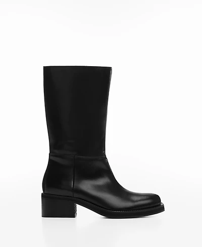 Mango Women's Plain Leather Ankle Boots