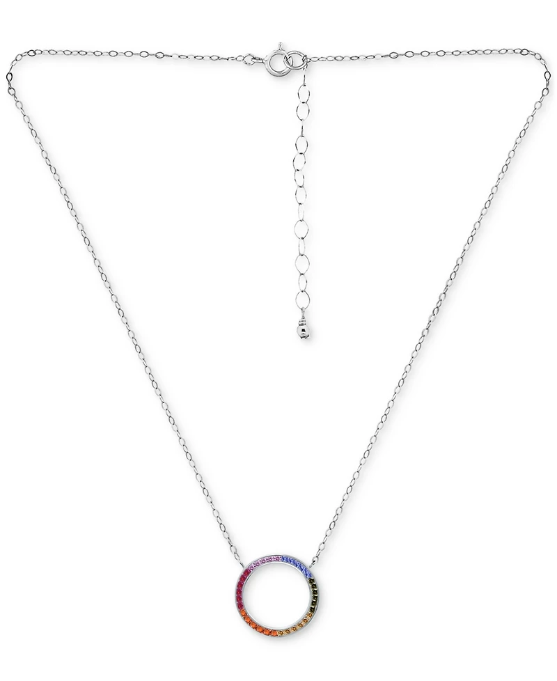 Giani Bernini Rainbow Cubic Zirconia Circle Pendant Necklace in Sterling Silver, 16" + 2" extender, Created for Macy's