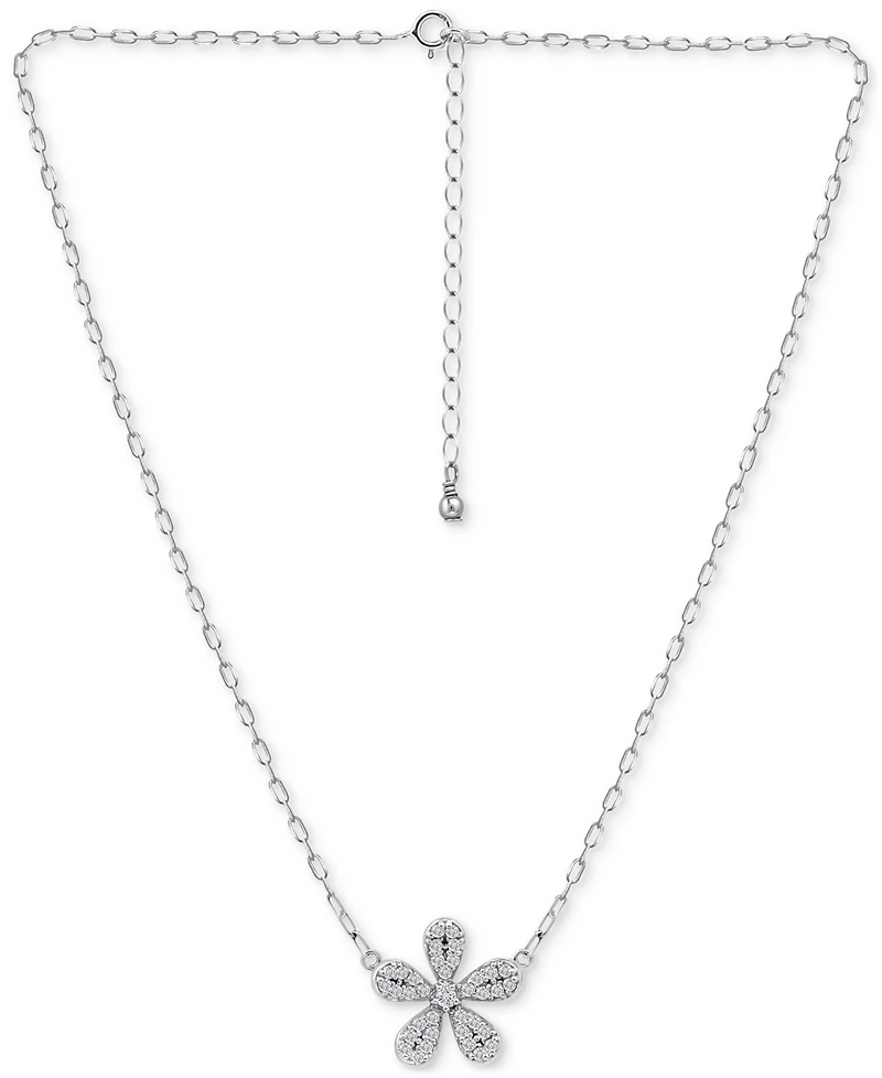 Giani Bernini Cubic Zirconia Pave Flower Pendant Necklace in Sterling Silver, 16" + 2" extender, Created for Macy's