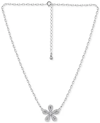 Giani Bernini Cubic Zirconia Pave Flower Pendant Necklace in Sterling Silver, 16" + 2" extender, Created for Macy's