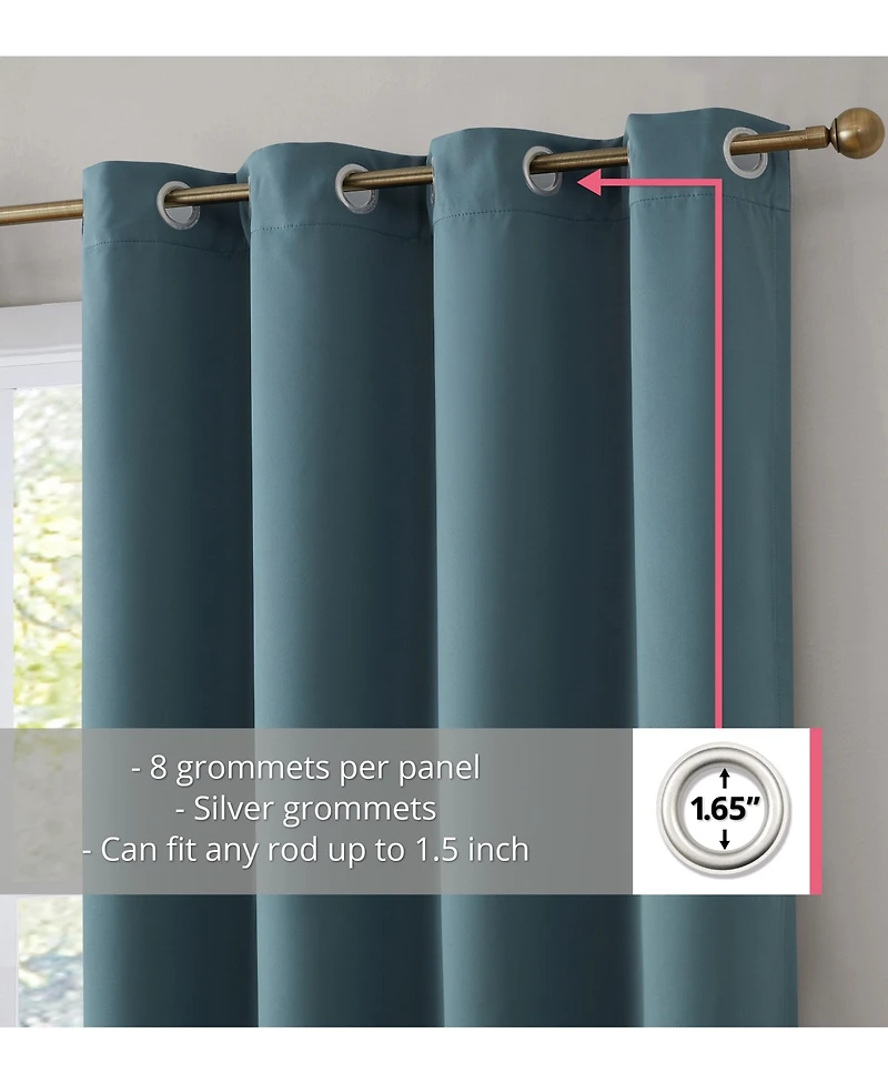 Hlc.me Dakota 100% Complete Blackout Lined Drapery with Double Layer Thermal Insulated Energy Efficient Window Curtain Grommet Panels, Set of 2