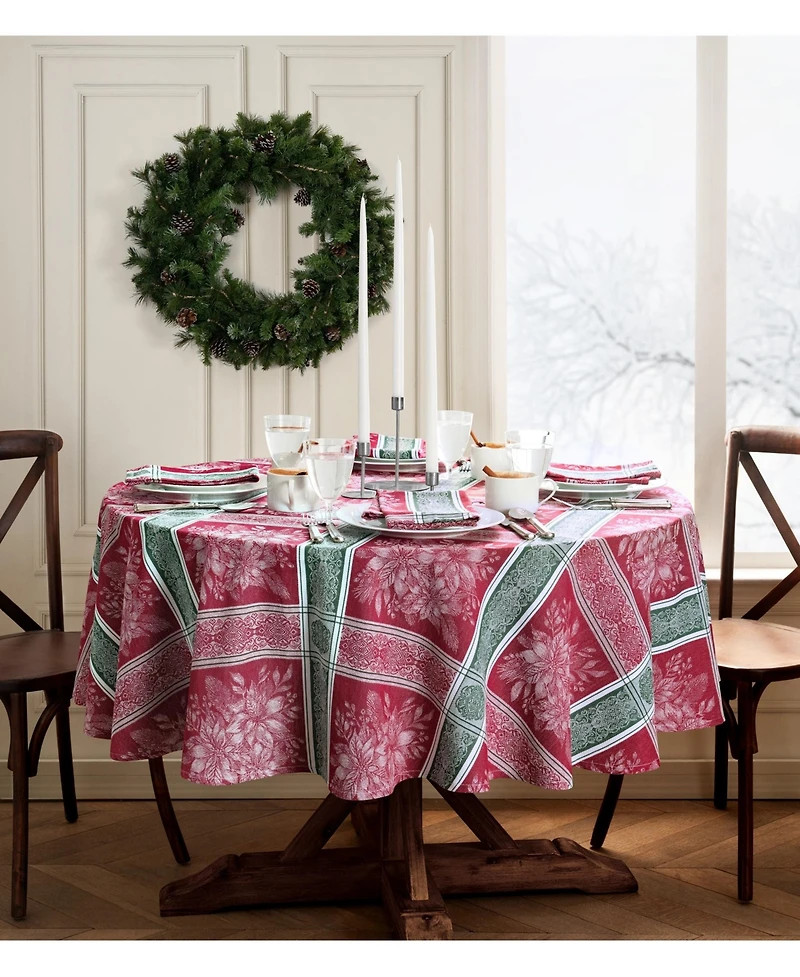 Elrene Poinsettia Plaid Jacquard Plaid Tablecloth