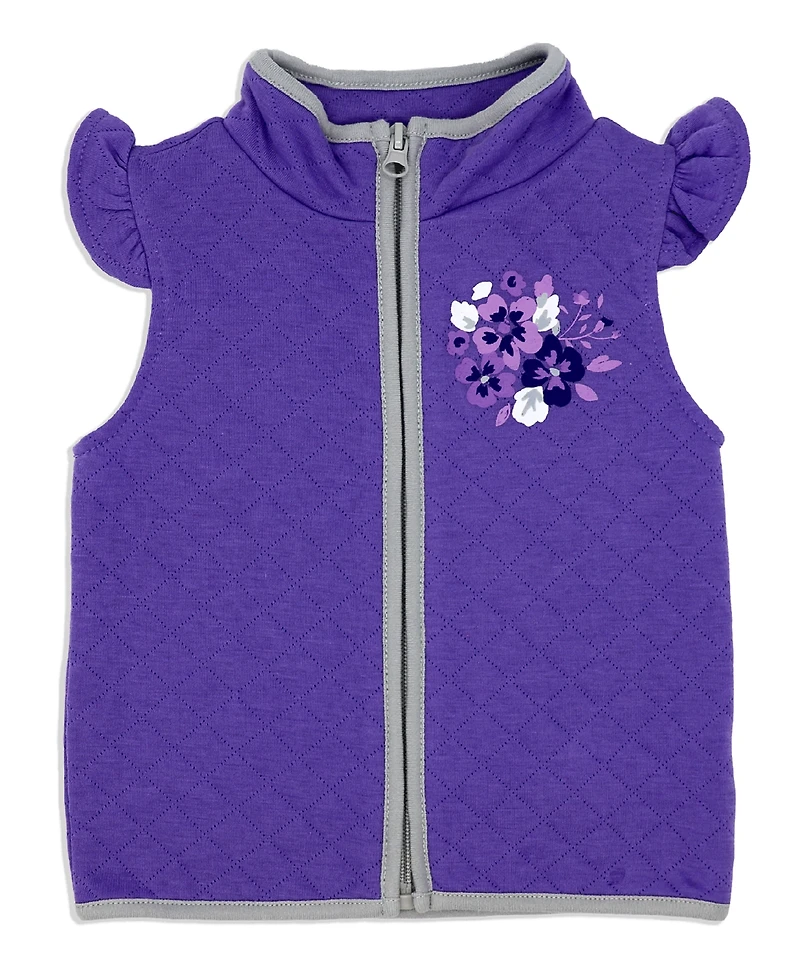 Baby Mode Girls Floral Bodysuit, Pants and Vest, 3 Piece Set