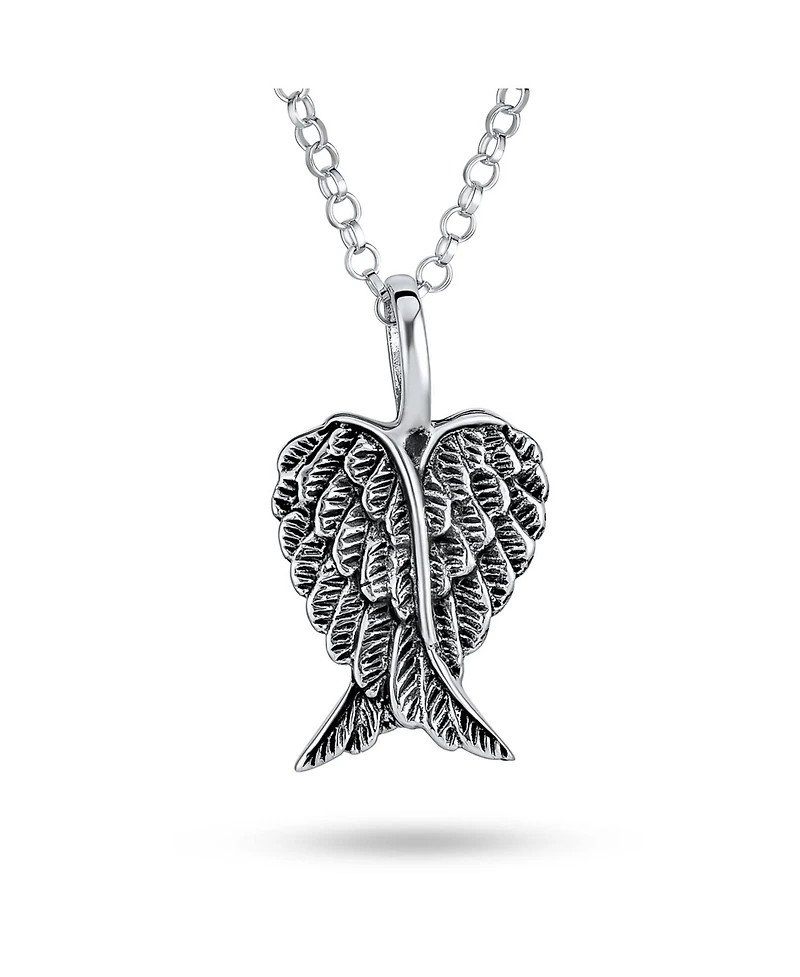 Bling Jewelry Amulet Feathered Heart Guardian Angel Wing Pendant Necklace Sterling Silver Small
