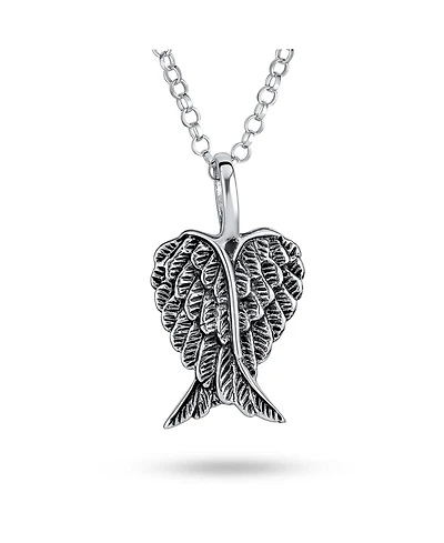 Bling Jewelry Amulet Feathered Heart Guardian Angel Wing Pendant Necklace Sterling Silver Small