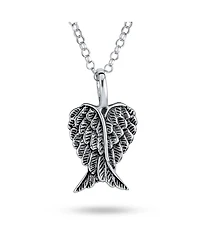 Bling Jewelry Amulet Feathered Heart Guardian Angel Wing Pendant Necklace Sterling Silver Small