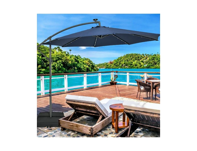 10 Feet Cantilever Umbrella with 32 Led Lights and Solar Panel Batteries