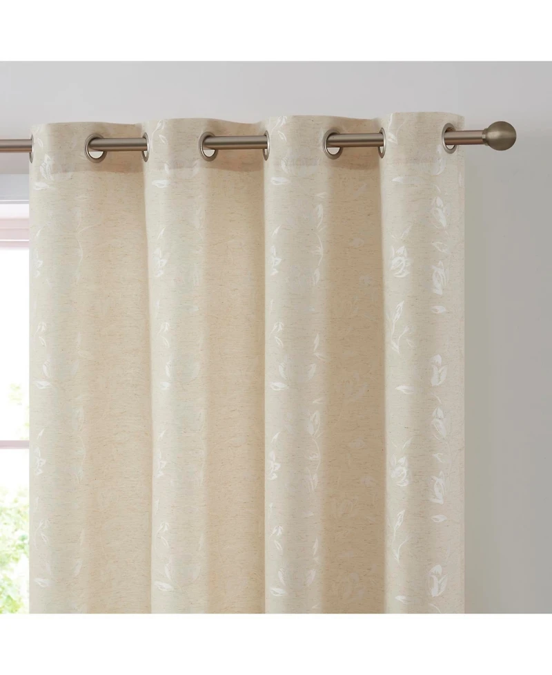 Hlc.me Zoey Burlap Flax Linen Floral Jacquard Privacy Light Filtering Transparent Window Grommet Long Thick Curtains Drapery Panels for Bedroom & Livi