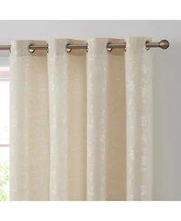 Hlc.me Zoey Burlap Flax Linen Floral Jacquard Privacy Light Filtering Transparent Window Grommet Long Thick Curtains Drapery Panels for Bedroom & Livi