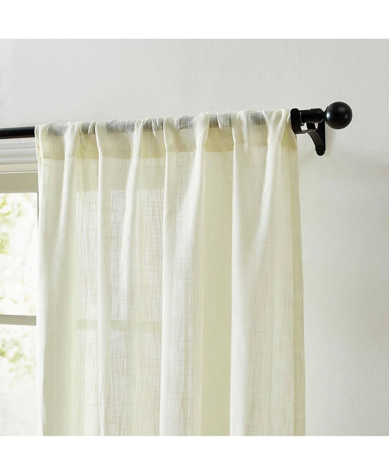 Hlc.me Linda Faux Linen Textured Semi Sheer Privacy Light Filtering Transparent Window Rod Pocket Floor Length Thick Curtains Drapery Panels for Offic