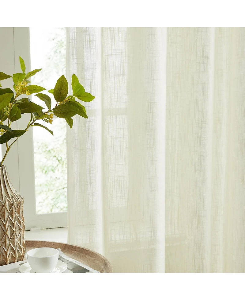 Hlc.me Linda Faux Linen Textured Semi Sheer Privacy Light Filtering Transparent Window Rod Pocket Floor Length Thick Curtains Drapery Panels for Offic