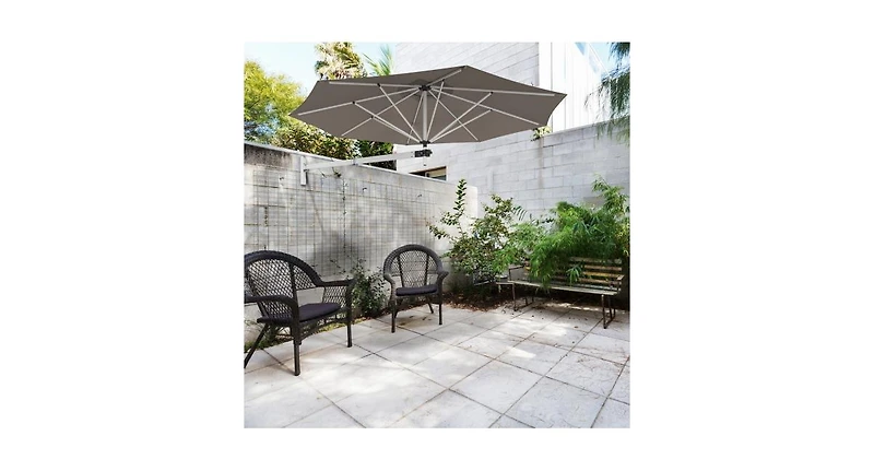 8ft Wall-Mounted Telescopic Folding Tilt Aluminum Sun Shade Umbrella