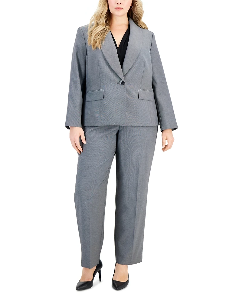Le Suit Plus Size Shawl-Collar Single-Button Pantsuit Set