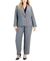 Le Suit Plus Size Shawl-Collar Single-Button Pantsuit Set