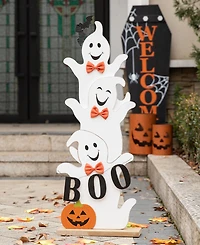 Glitzhome 37.5" H Halloween Wooden Stacked Ghost Porch Decor