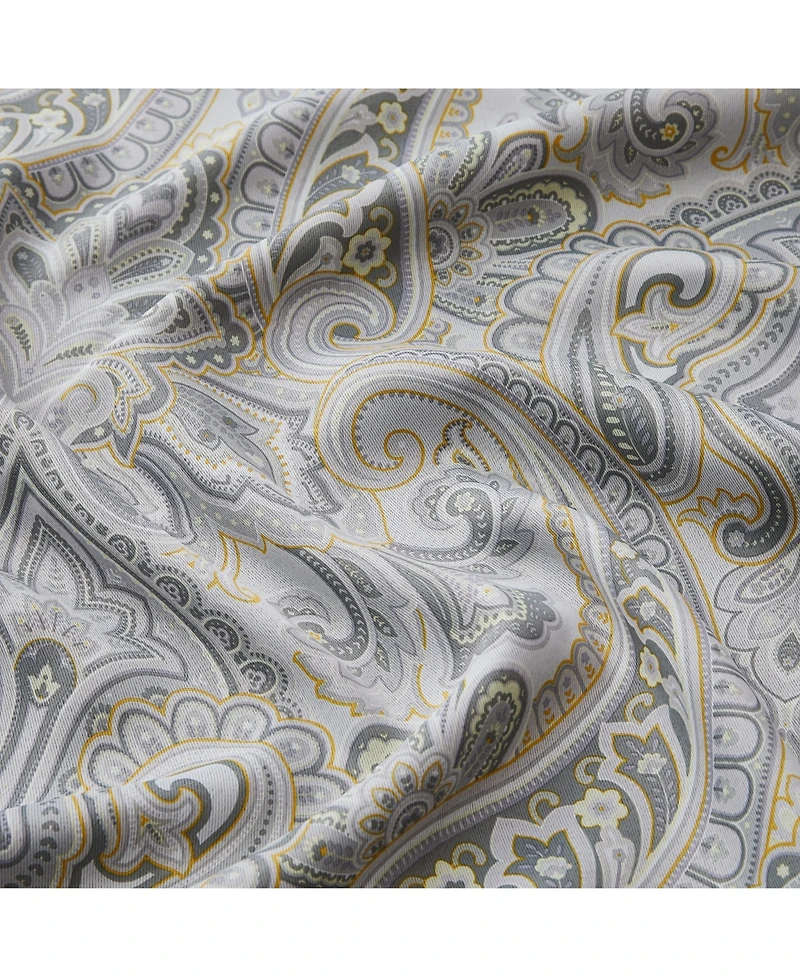 Hlc.me Paris Paisley Decorative Print Damask Pattern Light Reducing Filtering Grommet Window Curtain Panels, Set of 2 (Grey yellow