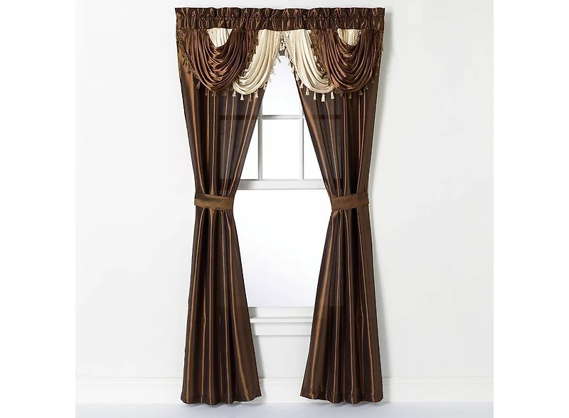 Kate Aurora Satin Semi Sheer Complete 5 Piece Window a Bag Attached Curtain Set