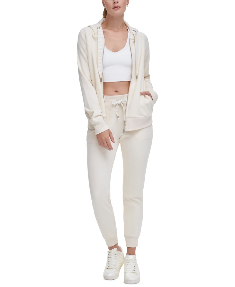 Dkny Sport Women's Logo-Drawstring Fleece Full-Zip Hoodie