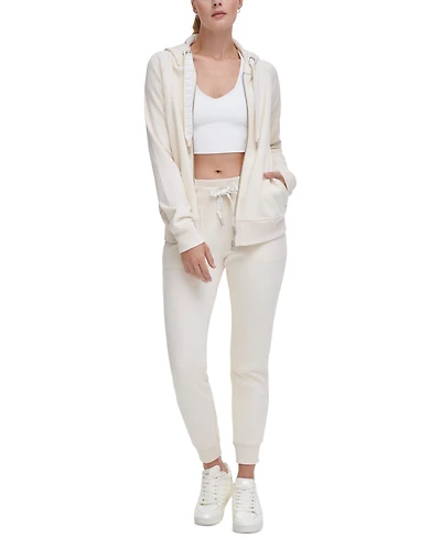 Dkny Sport Women's Logo-Drawstring Fleece Full-Zip Hoodie