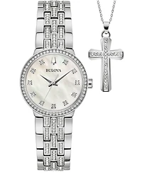 Bulova Women's Classic Crystal Stainless Steel Bracelet Watch Box Set 29mm