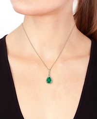 Effy Emerald (7/8 ct. t.w.) & Diamond (1/8 ct. t.w.) 18" Pendant Necklace in 14k Gold