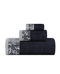 Superior Wisteria Floral Embroidered Jacquard Border Cotton 3 Piece Bath Towel Set