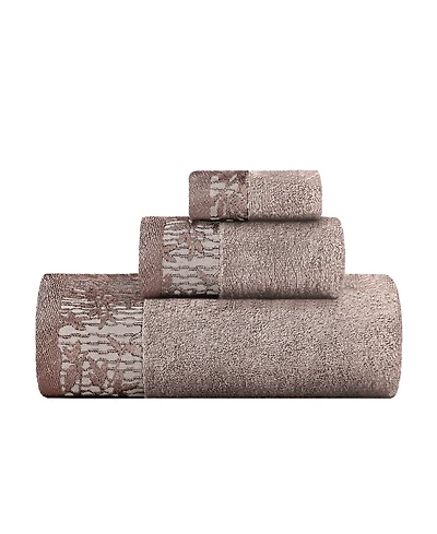 Superior Wisteria Floral Embroidered Jacquard Border Cotton 3 Piece Bath Towel Set