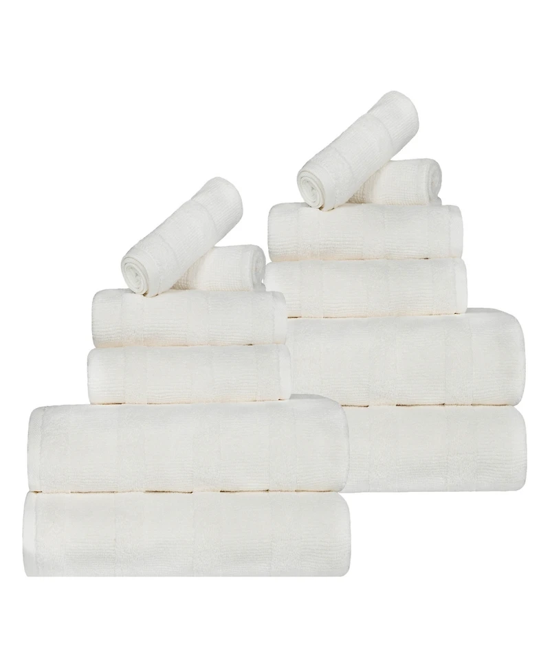 Superior Roma Ribbed Turkish Cotton Quick-Dry Solid Assorted Highly Absorbent Towel Piece Set