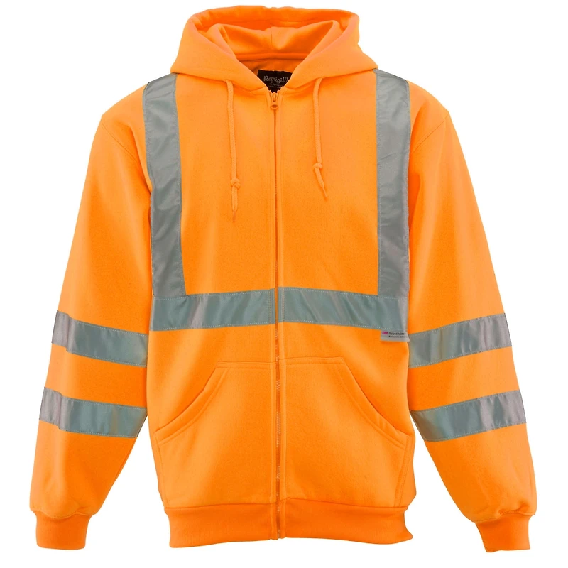 RefrigiWear Men's HiVis Hooded Sweatshirt - High-Visibility, Insulated Work Hoodie, Reflective, Warm, Durable, Cold-Weather Safety Gear