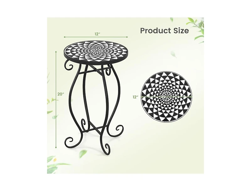 Outdoor Plant Stand with Weather-Resistant Ceramic Tile Top for Patio or Garden