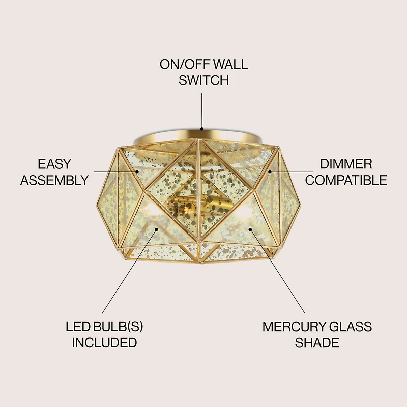 Jonathan Y Violet Industrial Vintage Iron/Glass Led Flush Mount