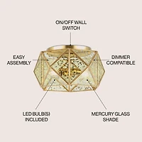 Jonathan Y Violet Industrial Vintage Iron/Glass Led Flush Mount
