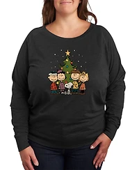 Air Waves Trendy Plus Snoopy Christmas Tree Graphic Long Sleeve Pullover Top