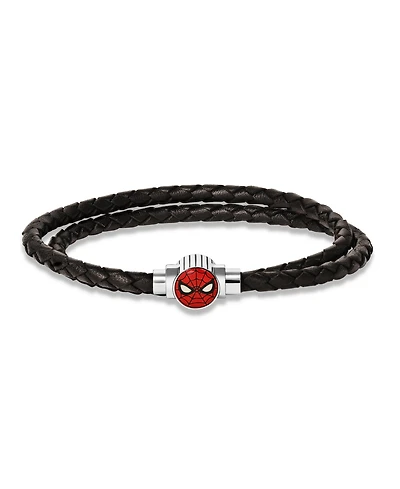 Marvel Spider-Man Mens Double-Wrap Woven Stainless Steel Pendant Bracelet