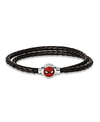 Marvel Spider-Man Mens Double-Wrap Woven Stainless Steel Pendant Bracelet